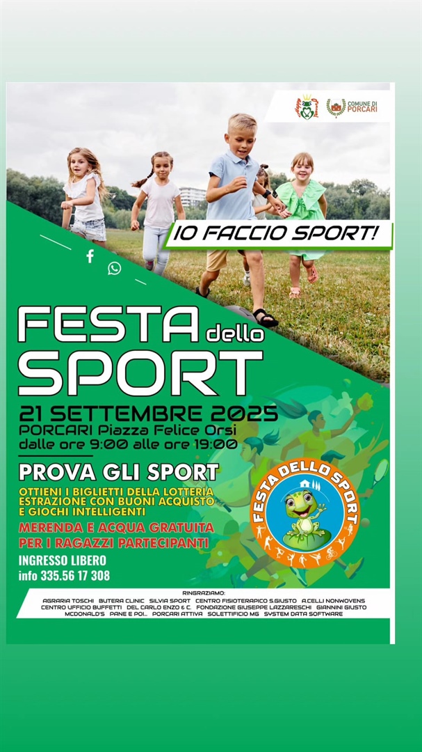 Festa dello Sport - 21 settembre 2025 - Comune di Porcari - Associazione "Happy Porcari"